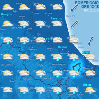 Mappa di previsione pomeriggio (ore 12-18)
